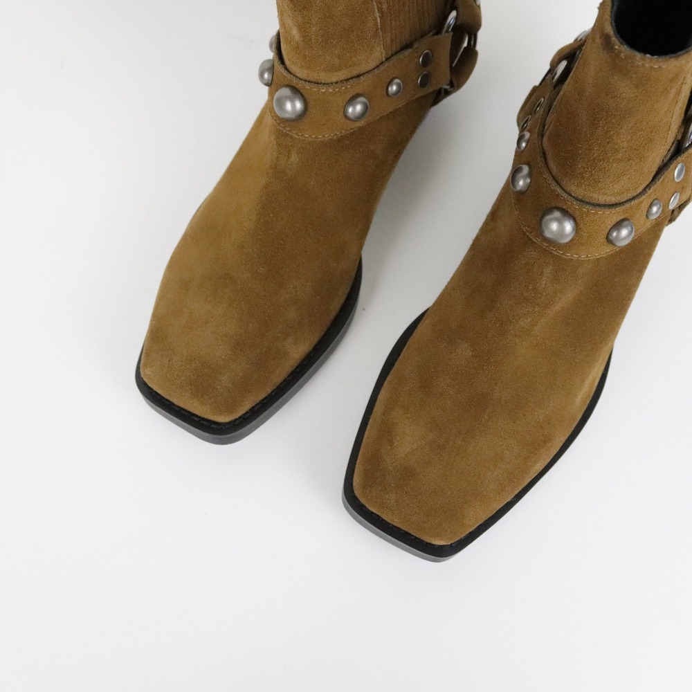 Anthropologie‎ Bibi Lou Moto Ankle Boots 39 Suede Square Toe - Picture 7 of 12